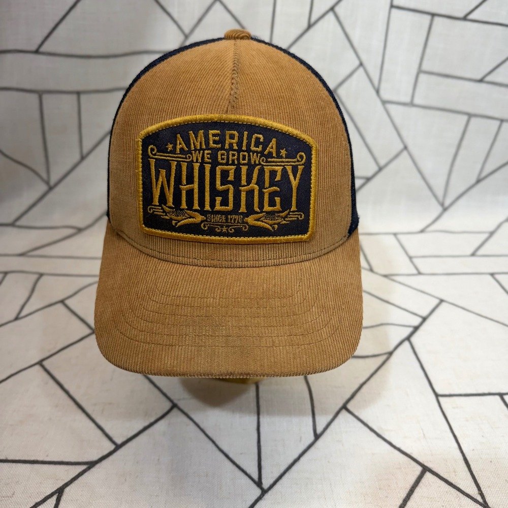 Rural Cloth Trucker Hat OS Brown America We‎ Grow Whiskey Corduroy Mesh Snapback